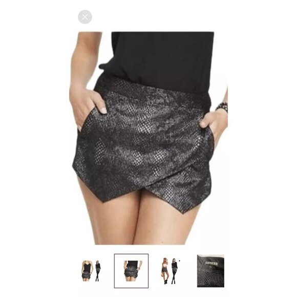 Express Metallic Snakeskin Print Black Skort Size 0 - Picture 4 of 4